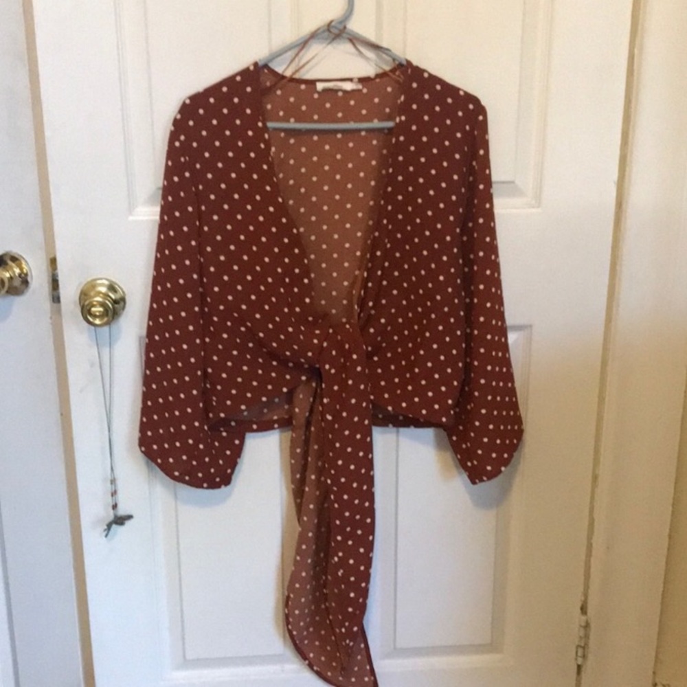 Skylar and Madison Polka Dot Burnt Orange Wrap Top